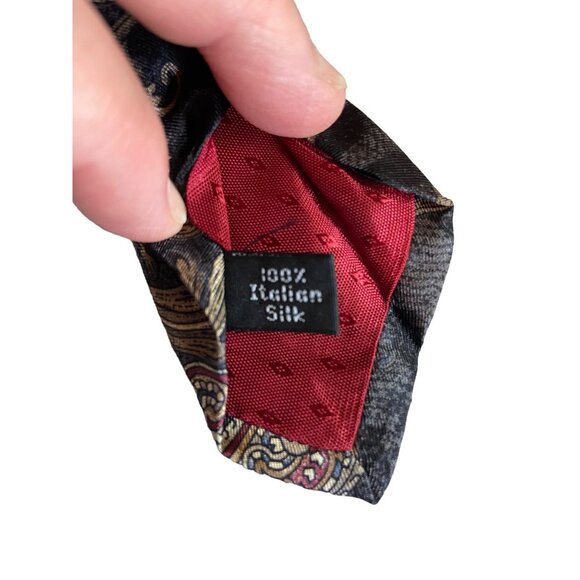 Neil Martin Mens Necktie Italian Silk Paisley Red Gold Retro Dad Gift Corpcore - Picture 5 of 5